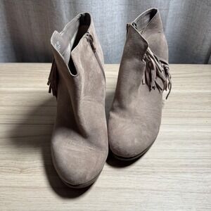 Womens‎ Tan Suede Fringe Block Heel Ankle Boots Size 10M Fall Winter Fashion
